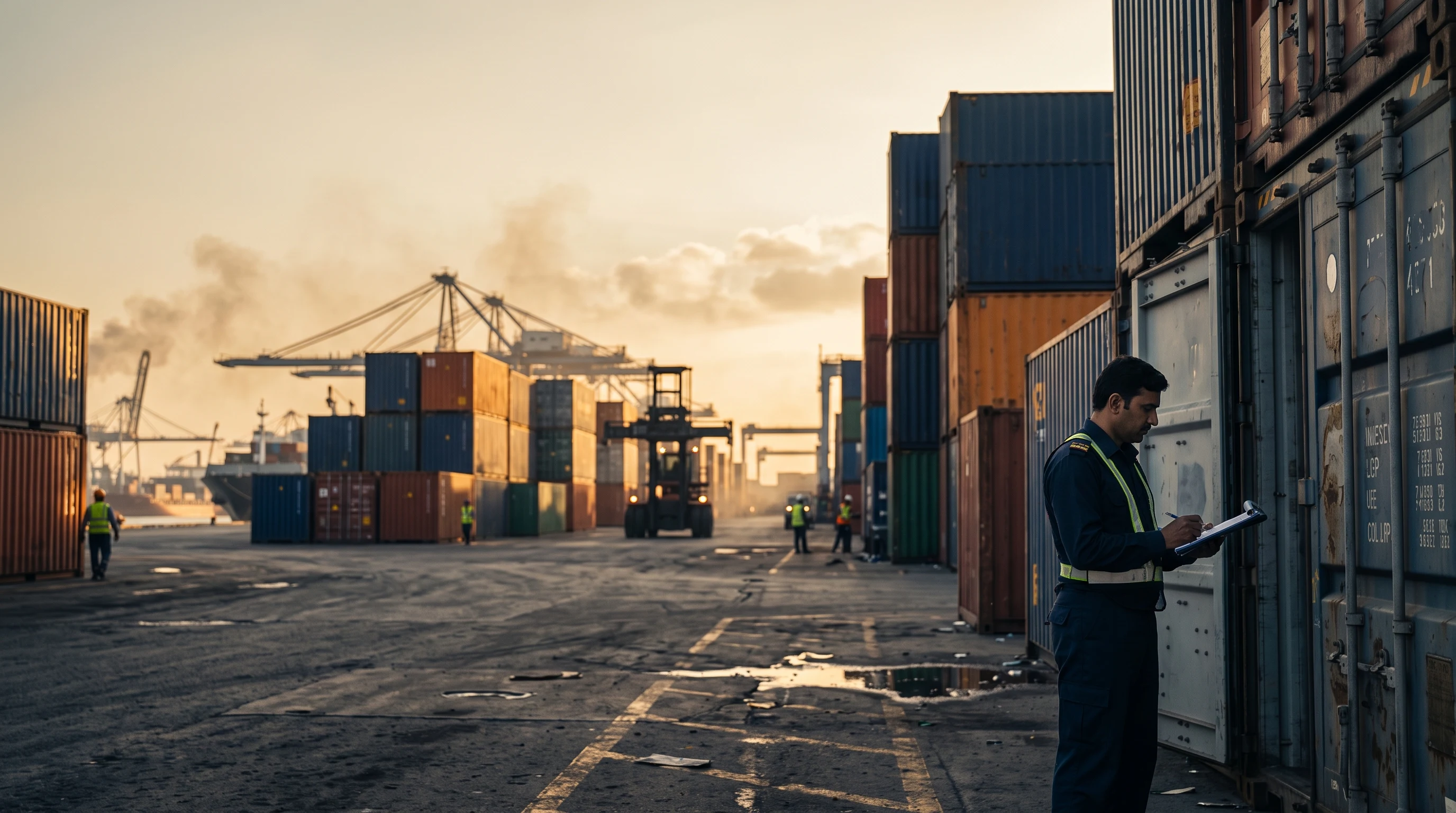Customs officer inspecting container documentation at a Pakistani port – Falcon Global Logistics