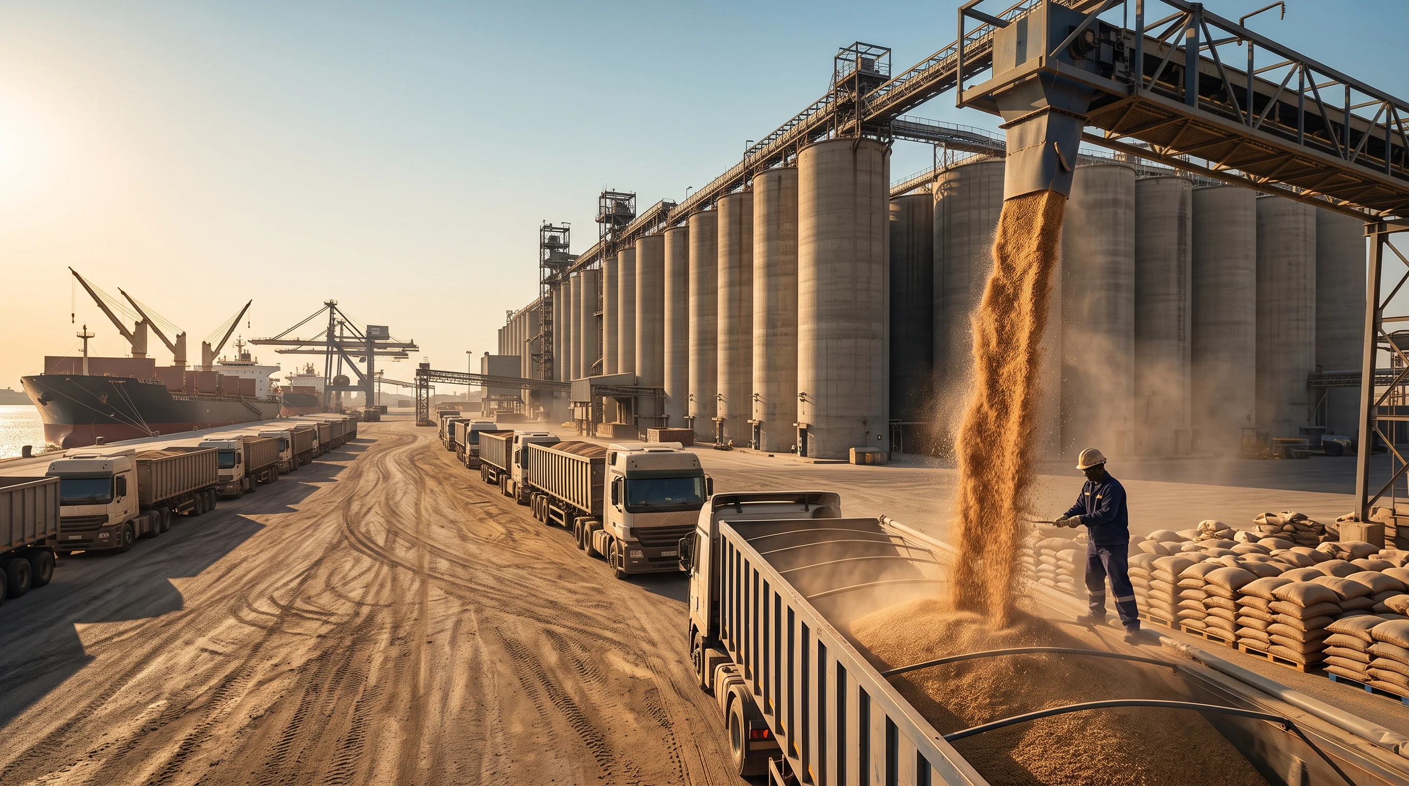 Pakistan wheat supply crisis 2026 – grain terminal and bulk cargo trucks – Falcon Global Logistics