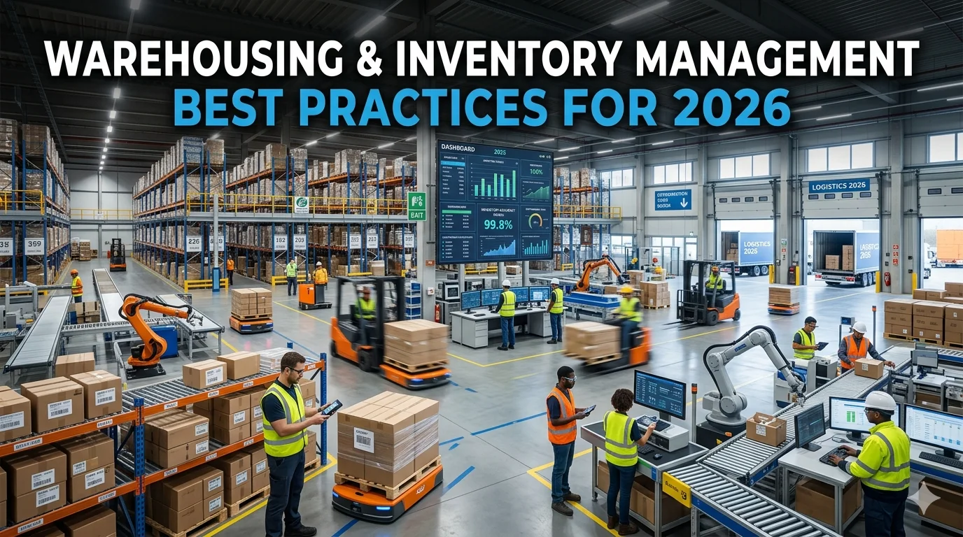 Modern warehouse with automated inventory systems and robotics for 2026 logistics